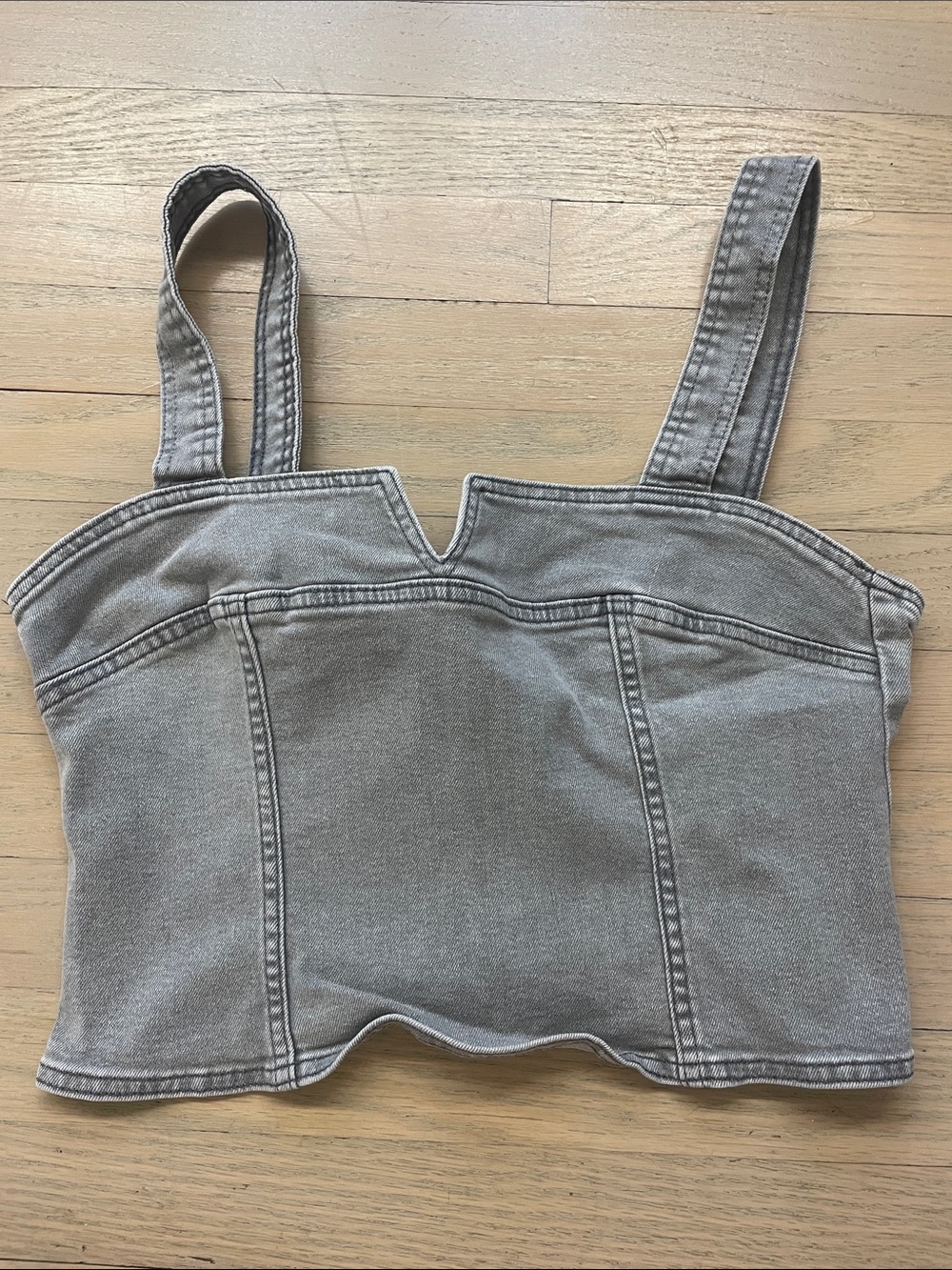 H&M Grey Denim Notch Bustier Crop Top